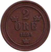 (1894) Монета Швеция 1894 год 2 эре   Бронза  VF